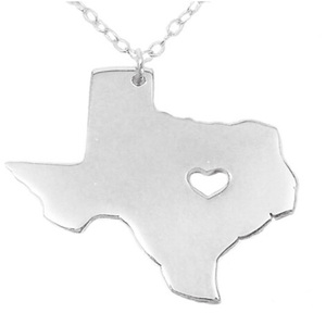 À la mode <span class=keywords><strong>USA</strong></span> Texas <span class=keywords><strong>carte</strong></span> collier US State creux coeur en acier inoxydable pendentif colliers pour femmes hommes bijoux - Product Image 2