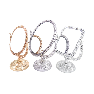Accept Custom Shape Vintage French Style <strong>Gold</strong> Silver Color Doublesided Oval Shape Plastic Standing <strong>Table</strong> <strong>Mirror</strong> - Product Image 1