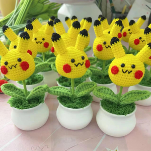 Vente en gros de plantes en pot mignonnes faites à la main en crochet, dessin animé Pikachi, pour la fête des mères, la fête des pères, décoration de table, maison, voiture - Product Image 4