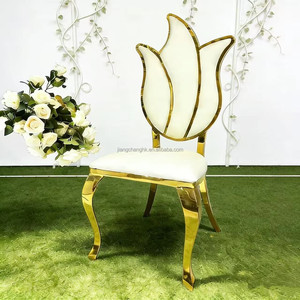Chaises de mariage modernes de luxe pour le roi et la reine, chaises à dossier haut dorées en acier inoxydable pour le marié et la mariée - Product Image 2