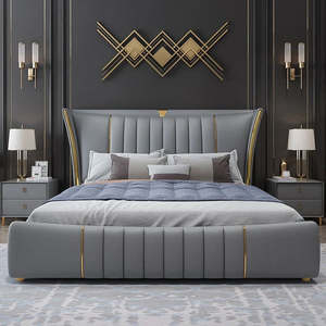 Cadre en bois massif <span class=keywords><strong>Lit</strong></span> double queen king size Tête de <span class=keywords><strong>lit</strong></span> rembourrée en <span class=keywords><strong>cuir</strong></span> <span class=keywords><strong>blanc</strong></span> <span class=keywords><strong>Lit</strong></span> de mariage laqué doux pour <span class=keywords><strong>lit</strong></span> haut-fermé - Product Image 2