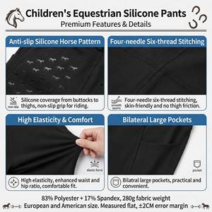 Collants d'équitation pour filles et garçons, avec grip antidérapant en silicone, taille haute, tissu extensible, pour cavaliers - Product Image 2