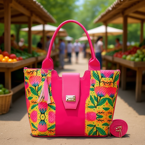 Bolso de Compras de Yute para Mujer Fana Eva Fiusha, Grande, con Estampado Floral, Asa Superior, Cierre de Broche, Material Vegano - Product Image 2