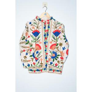 Chaqueta de Algodón con Bordado Floral a Mano para Mujer, Estilo Boho Étnico, Ecológica, Transpirable, Otoño Invierno, Manga Tres Cuartos, Corte Murciélago - Product Image 2