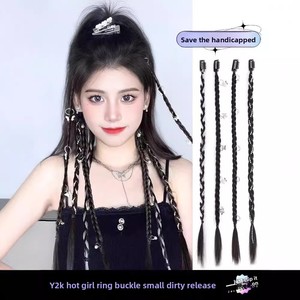 Accesorios para el cabello de mujer: Cola de caballo trenzada larga con anillo, de <span class=keywords><strong>material</strong></span> de alambre resistente al calor y colorido. - Product Image 1