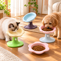 Mangkuk Kucing Keramik Bentuk Bunga, Dapat Disesuaikan Kemiringannya, Dapat Dilepas, Mangkuk Makanan dan Air untuk Kucing dan Anjing Kecil