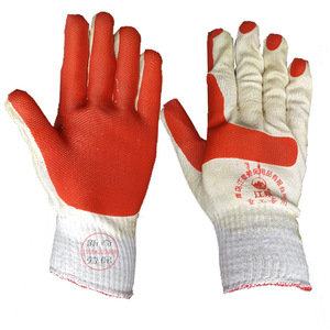 Jiangquan Safety Gloves Cotton With Red Rubber Film Reinforced Fingers For Construction Work - Product Image 1
