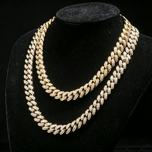 Luxurious 18K Solid Gold Miami Cuban <b>Chain</b> Necklace Hip Hop Inspired With Dazzling <b>Iced</b> <b>Out</b> Moissanite - Product Image 1
