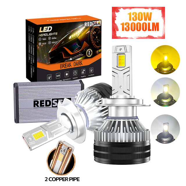 REDSEA R2T 3 Color Led Super Bright 130W 13000LM H1 H7 H11 9005 9006 H8 H9 Tricolor 6500K 3000K 4300K Led Headlights Bulb
