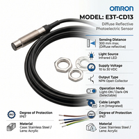Sensor Fotoeléctrico Difuso Ultracompacto E3T-CD13 M6, Alcance de Detección de 50 mm, Salida PNP, Interruptor Industrial IP67, DC 12-24V, Cable de 2 m