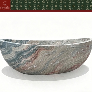 Bañera Independiente de Mármol de Lujo GOLDKING, Acabado Hueco sin Juntas con Vetas Grises, Verdes y Rosas - Product Image 6