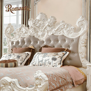 Высококачественная европейская королевская классическая роскошная мебель для спальни из массива дерева с кожаной обивкой в антикварном французском стиле, размер King Size - Product Image 2