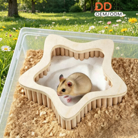 Baignoire en bois massif en forme d'étoile pour hamsters, design anti-éclaboussures, baignoire universelle pour hamsters dorés et nains