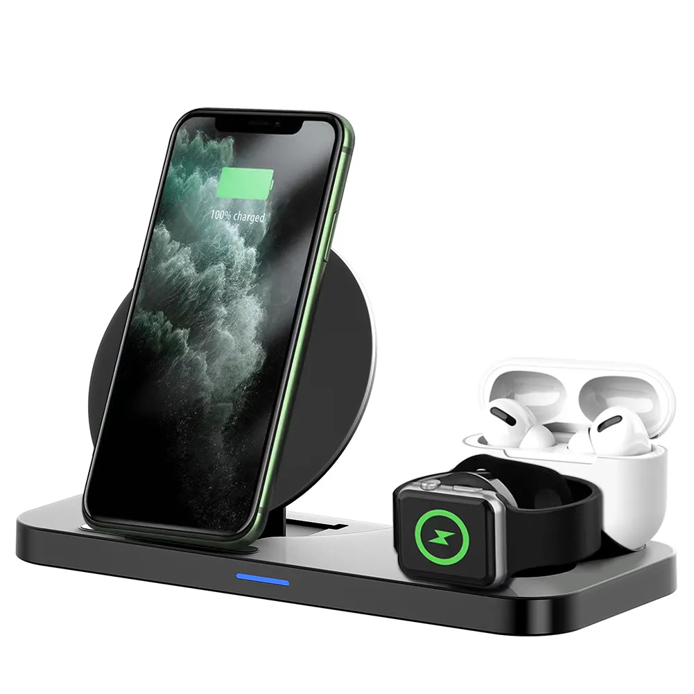 Foldable Wireless Charger Stand Station, 3 in 1 Qi Fast Wireless Charging Dock Holder for iphone/samsung phone