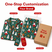 Ensemble de pyjamas de Noël personnalisés en polyester vert forêt avec col cranté, motif Père Noël et bonhomme de neige, pour toute la famille, livraison directe, MOQ 1 pièce