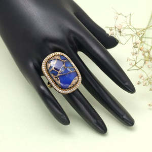 Anillo de dedo de diamante americano azul para mujer, joyería de latón personalizada para compras de productos a granel - Product Image 3