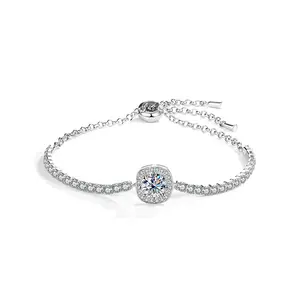 Joyería fina personalizada pulsera ajustable con gemas coloridas Cadena de plata de ley 925 pulseras de moissanita de alta calidad para mujer