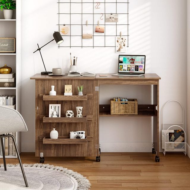 Sewing Craft Table, Sewing Cabinet with 3 Storage Boxes and Shelves, Rolling Craft Station Sewing Machine Work Table