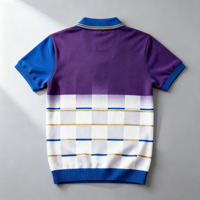 Pull tricoté personnalisé à manches courtes pour fraternité, motif écossais violet et bleu, broderie de badge, pour homme