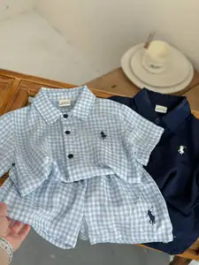 2023 nuovo arrivo camicia da neonato in stile coreano per neonato con pantaloncini casual 2 pezzi set di abbigliamento 8088