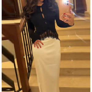 Vestido largo ajustado de punto con encaje y patchwork transparente, estilo nuevo de primavera y verano, venta al por mayor S-L - Product Image 4