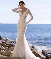 Robes de mariée scintillantes à motif sirène couleur champagne sur mesure NDB10761, bustier illusion sexy