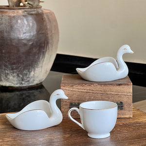 Swan Gilt-edged Coffee <b>Cup</b> Ceramic Swan fairy <b>Tea</b> Saucer Afternoon <b>Set</b> - Product Image 1