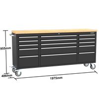 Chariot à outils Kinbox de 72 pouces avec 15 tiroirs et grandes roulettes / Boîtes de rangement pour garage / Armoire en acier