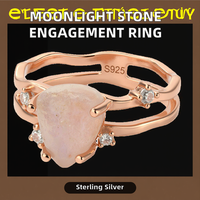 Plata de Ley 925 para mujer, piedra de luz de luna chapada en rodio, compromiso clásico, dedo de piedras preciosas para boda, joyería fabricada