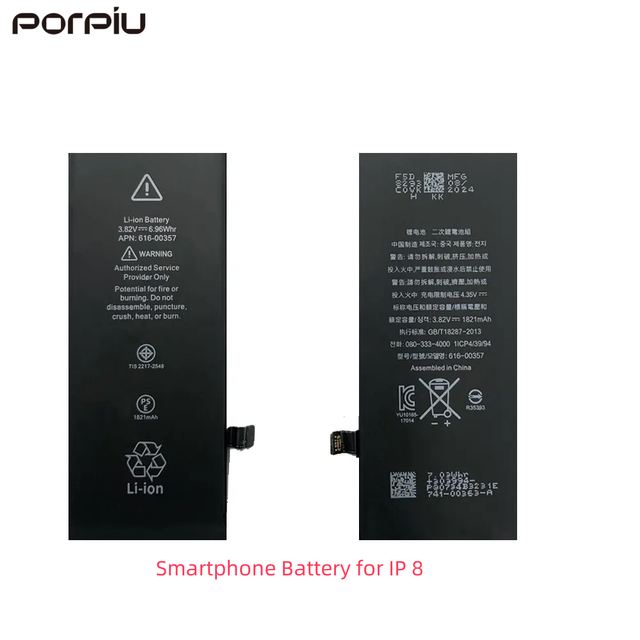 PORPIU 2700mAh Semi-solid State Battery Apple Phones 2016-2025 Models 4.7'' 5.5'' 5.8'' BMS Protection 500+ Batteries Pack
