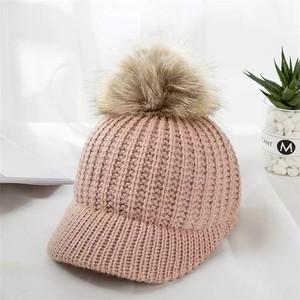 Chapeau d'hiver pour bébé avec pompon en fourrure, casquette de Baseball tricotée pour enfants, réglable, couleur unie, garçons et filles, chapeaux de soleil - Product Image 4
