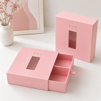 Boîte d'emballage coulissante rose personnalisée avec matériau en papier recyclable écologique, logo imprimé personnalisé, utilisation en vente au détail