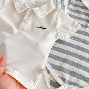 Combinaisons pour bébé à manches courtes d'été, col côtelé avec boutons-pression, motifs rayés unis, combinaisons en coton doux - Product Image 3
