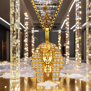 Joyería Fina, Colgante de Faraón Egipcio Estilo Hip Hop con Incrustaciones de Diamantes, Plata de Ley 925 con Baño de Rodio, Moissanita Brillante Certificada por GRA - Product Image 2