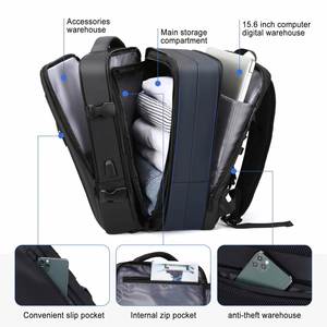 Manufacturer Custom Logo New Large Expandable Waterproof Usb Charging Business Laptop <b>Travel</b> <b>Backpack</b> <b>for</b> Men <b>Women</b> - Product Image 6