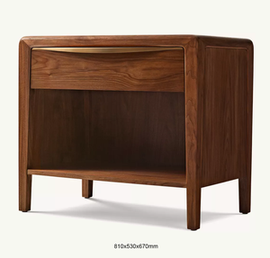 Modern Minimalist <b>Walnut</b> Color Bedside Cabinet Solid Wood Storage 1 Drawer Luxury Bedroom Open Nightstand - Product Image 1
