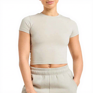 Trending Custom Women Crop Top Regular Fit Contrast Trim Cotton Baby Tee OEM ODM Wholesale High Customized - Product Image 2