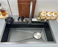 SAMTOU Meilleure vente pistolet revêtement noir évier multifonction en acier inoxydable cascade évier de cuisine avec lave-gobelet et porte-couteau