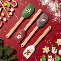 Spatule en silicone de Noël avec manche en bois de hêtre, grattoir de pâtisserie, outil de cuisine pour contact alimentaire