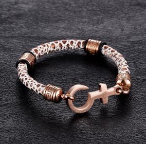 Bracelet en cuir pour hommes et femmes, en acier inoxydable, pour couple, nouveau, - Product Image 2