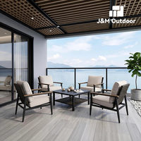 Ensemble de meubles de jardin J&M T719 en rotin PE, 4 fauteuils, table basse, structure en fer, ensemble de canapé pour terrasse extérieure