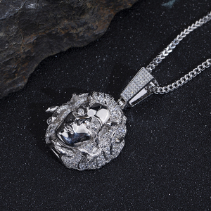 MSN-868 925 Sliver Lab Grown Diamond <b>Medusa</b> Pendant <b>Necklace</b> Rhodium Plated Hiphop Style Everyday Wear Round Brilliant Cut - Product Image 2