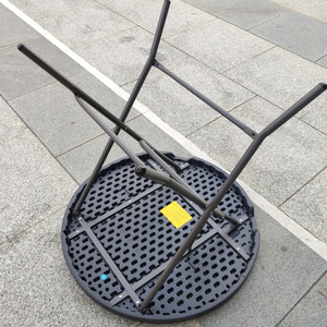 80cm <strong>Round</strong> Imitate Rattan Pattern Outdoor Furniture Bistro Foldable Picnic Steel <strong>Small</strong> Space Dining <strong>Table</strong> - Product Image 5
