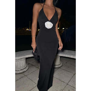 Vestido de Noche Largo Negro con Corte en A, Técnica de Crochet, Decoración de Lentejuelas, Tirantes Finos, Talla Grande, Características de Maternidad, Talla XS - Product Image 2