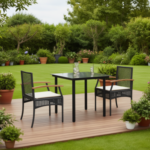Ensemble de salle à manger de jardin en rotin noir 2 places, mobilier d'extérieur au design élégant avec housses amovibles - Product Image 2
