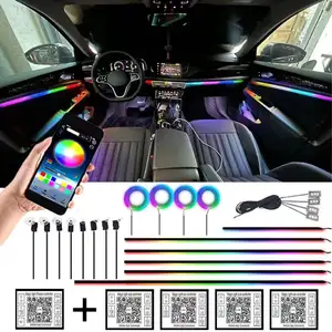 การควบคุมแอปอะคริลิกไล่ RGB แสงบรรยากาศอัตโนมัติโคมไฟตกแต่งภายในรถยนต์แสงโดยรอบรถยนต์