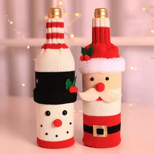 Set Penutup Botol Anggur Manusia Salju Natal Set Sweter Botol Santa Claus Dekorasi Meja Ornamen Pesta Rumah Manusia Salju Xmas