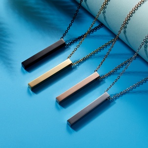 Stainless <strong>Steel</strong> Custom logo <strong>Deep</strong> Engraving 3D Plate <strong>bar</strong> Necklace Personalized Engraved Name Vertical <strong>bar</strong> Necklace - Product Image 1