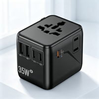 Cargador de 35w con Múltiples Enchufes, Adaptador de Viaje Internacional Universal con USB y Tipo C, Cargador Mundial