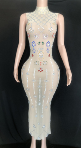 NOANCE Y2836 di alta qualità cristalli Bling abiti da ballo 2023 moderno nuovo autunno abito in rete abbigliamento donna senza maniche per la festa - Product Image 4